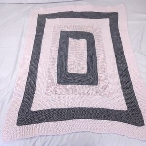 New Super Soft Light Pink and Gray Hand Knit Baby Blanket
